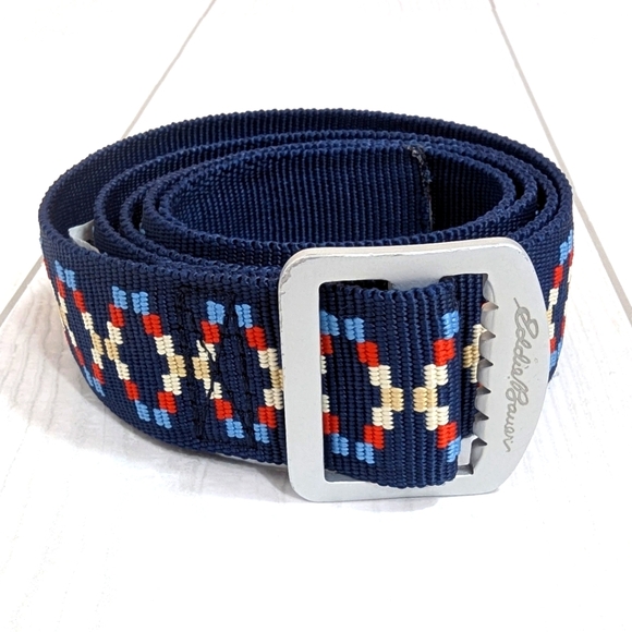 Eddie Bauer Belt Women's Size Small Medium Blue Red Beige with Silver Buckle - Picture 1 of 10